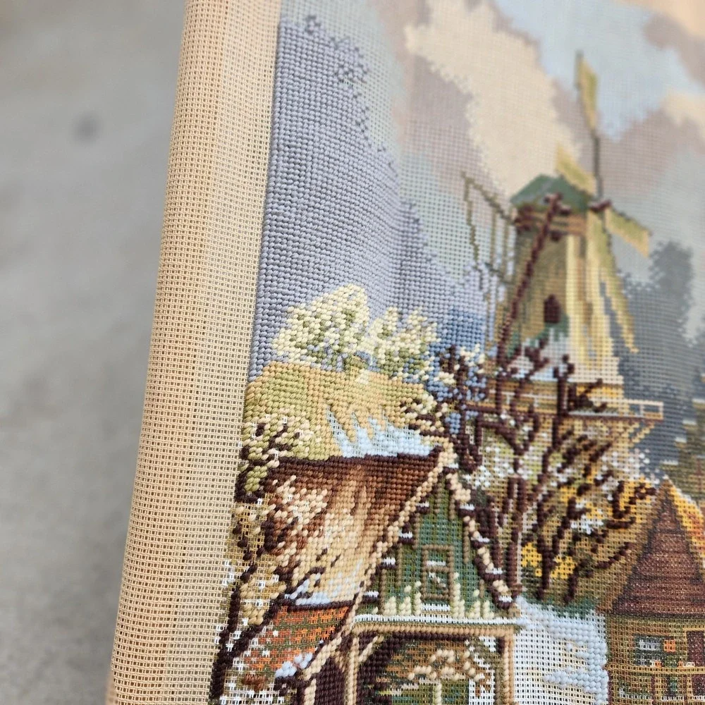 Vtg Needlepoint Tapestry Wiehler GOBELIN Germany Winter Am Flub 24